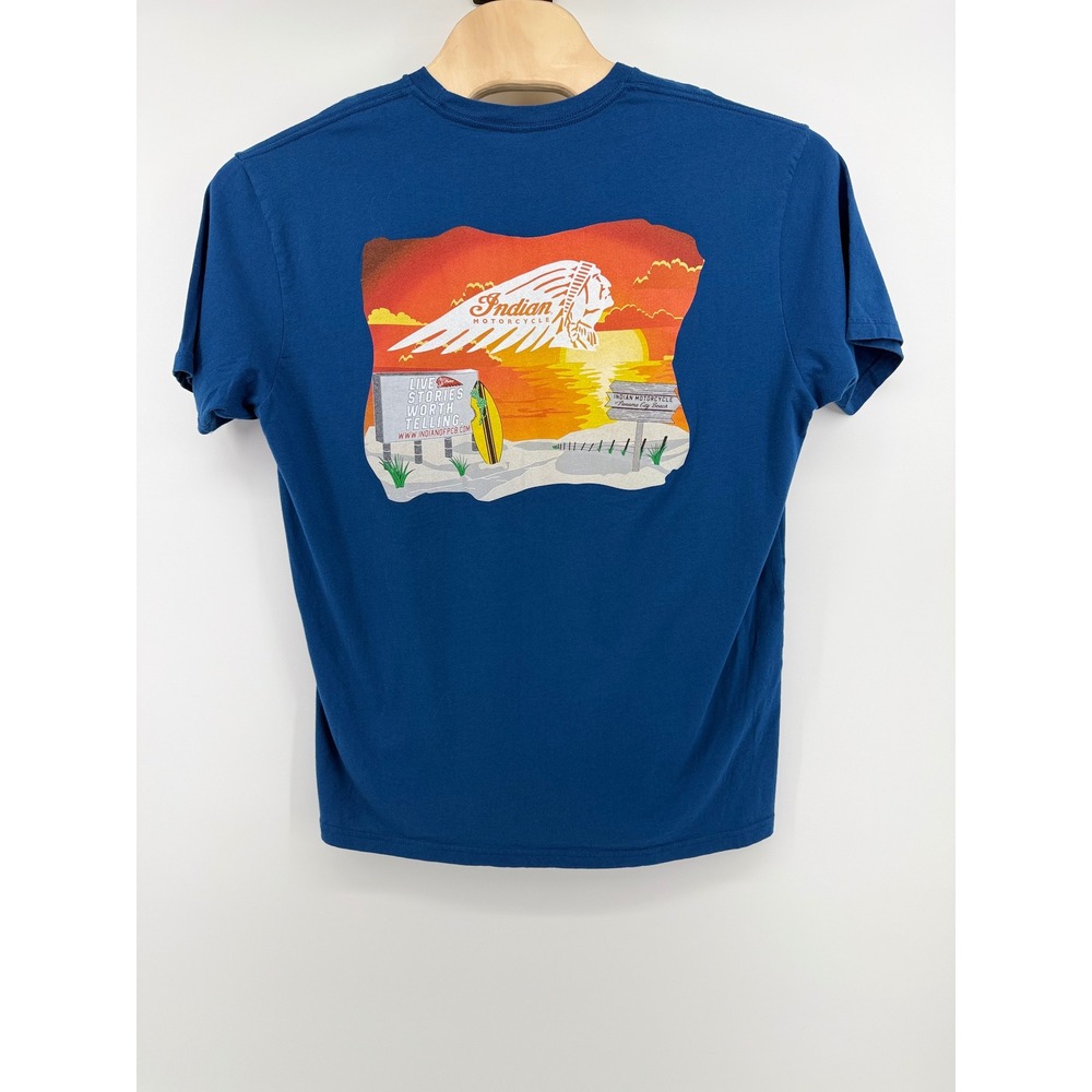 Indian Motorcycle Panama City Beach T-Shirt XL Cotton Blue Sunset Graphic Biker - Picture 6 of 7